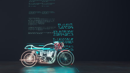 Futuristic hologram of a motorcycle . Modern transport and future technology concept . This is a 3d...