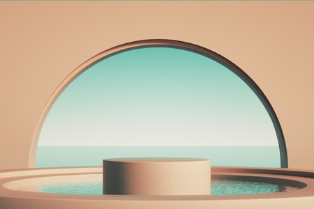 Product podium at the sea. This is a 3d render illustration.の写真素材
