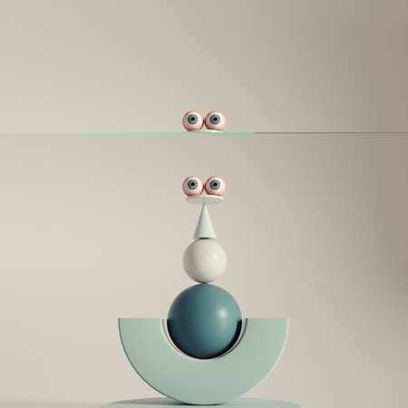 Primitive elements in balance . Confidence and target audience concept . This is a 3d render illustration .の写真素材