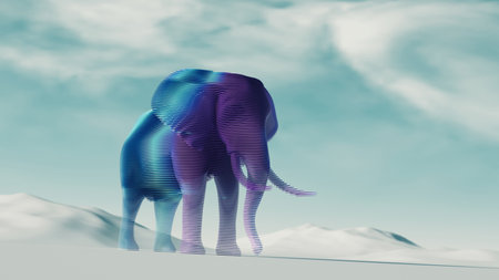 Colorful and complex elephant on surreal backgroound . Be different and creativity concept .  This is a 3d render iillustration.の写真素材