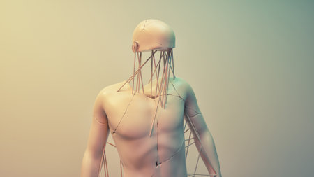 Abstract man without face and chaotic lines . Overthinking and mental health concept . This is a 3d...