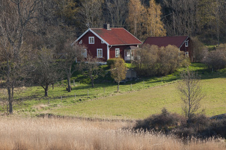 Red cottages near waterのeditorial素材
