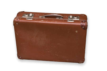 Old worn brown suitcaseの写真素材