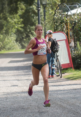 STOCKHOLM SEPTEMBER 06 2014. TJEJMILEN.  A running race each year in Stockholm with only female participants. Charlotta Fougberg.のeditorial素材
