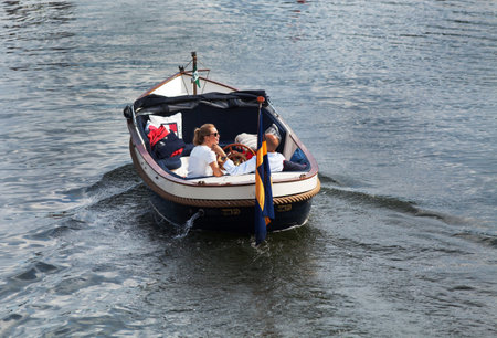 STOCKHOLM SEPTEMBER 06 2014. Older pleasure boat on the waters of Stockholm.のeditorial素材