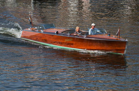 STOCKHOLM SEPTEMBER 06 2014. Older pleasure boat on the waters of Stockholm.のeditorial素材