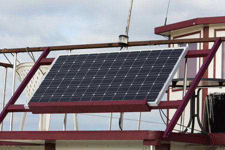 TROSA, SWEDEN, november 11, 2014: Boat with solar cells for self-supply of electricity.