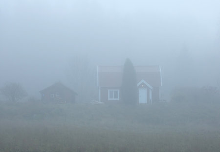Small red house with white trimのeditorial素材