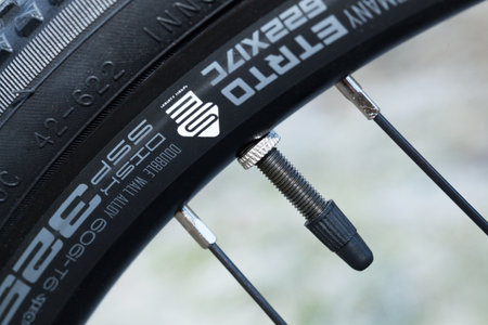 HOLO, SWEDEN, March 20. 2015. bicycle tire valve for filling the air.のeditorial素材