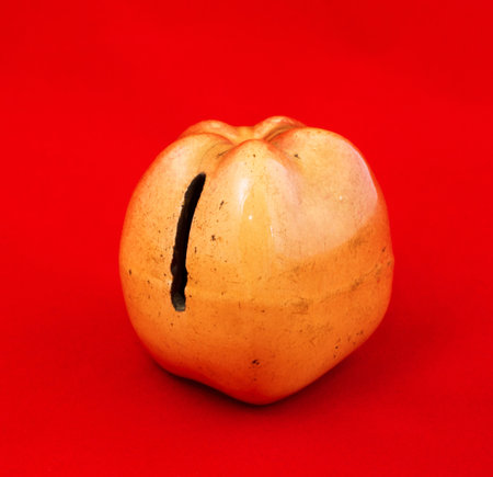 STOCKHOLM SWEDEN, FEBRUARY 20, 2015.  A porcelain apple, a money box for coins.のeditorial素材