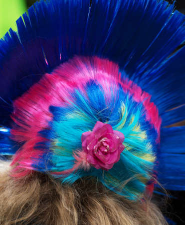  Peace and Love Parade. Street party in Stockholm. Back of colorful hat.の写真素材