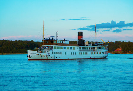 STOCKHOLM-AUG-13-2015. Passenger boat in the Stockholm archipelago. The boat carrying passengers...