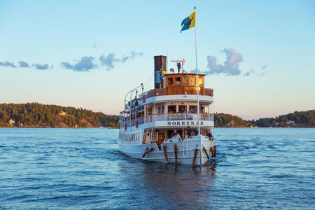 STOCKHOLM AUG-13-2015. Passenger boat in the Stockholm archipelago.のeditorial素材