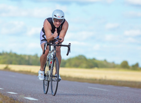 MORKO SWEDEN - AUG 29 2015: Triathlon for both exercisers and professional exerted on August 29 on an island in Sweden.のeditorial素材