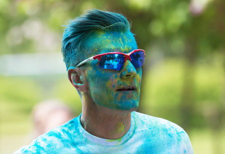 STOCKHOLM, SWEDEN  MAY 22 2016. Stockholm Color Run in Tantolunden on May 22, 2016. An annual event with many happy participants.のeditorial素材