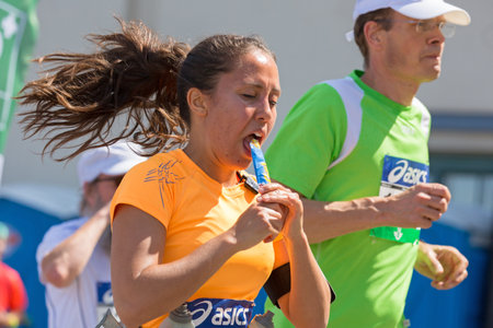 STOCKHOLM SWEDEN 4 JUNE 2016.  Stockholm marathon, a female athlete in the race.のeditorial素材