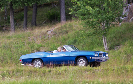 TROSA SWEDEN June 23 2016. PONTIAC LE MANS SPORT blue, model year 1971.のeditorial素材