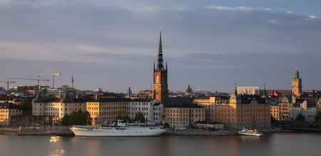 STOCKHOLM SWEDEN; 7 june 2017. STOCKHOLM SWEDEN; 7 june 2017. View of Riddarholmen and Riddarholms Church. Evening image at sunset.のeditorial素材