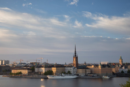 STOCKHOLM SWEDEN; 7 june 2017. View of Riddarholmen and Riddarholms Church. Evening image at sunset.のeditorial素材