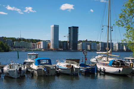 STOCKHOLM SWEDEN 2 June 2017. Residential and office buildings in Liljeholmen south Stockholm.のeditorial素材