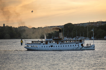 STOCKHOLM SWEDEN 28 June 2017. S/S Blidosund, steamship, built in 1910, Day trips including lunch and dinner and live steam boat music. Riddarfjarden in the city of Stockholm.のeditorial素材