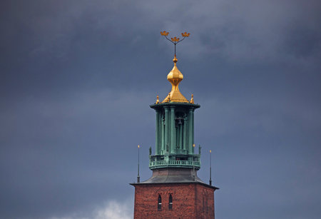 STOCKHOLM SWEDEN 24 June 2017. Stockholm City Hall tower, photographed from Sodermalm. A viewpoint,...