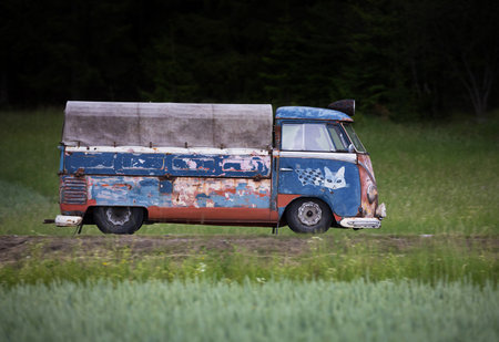 TROSA SWEDEN June 22, 2017. Volkswagen bus, year 1958. Newly renovated, but the old feeling on the outside.のeditorial素材