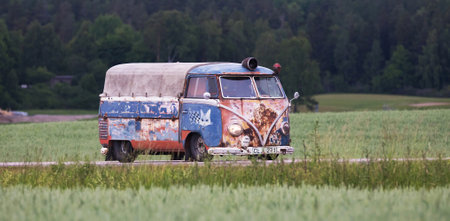 TROSA SWEDEN June 22, 2017. Volkswagen bus, Newly renovated, but the old feeling on the outside.のeditorial素材