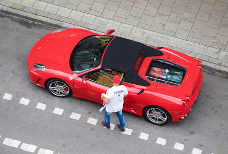 STOCKHOLM SWEDEN 12 Aug 2017. Ferrari parked on Hornsgatan in Stockholmのeditorial素材
