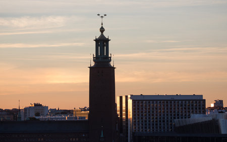 STOCKHOLM SWEDEN 28 June 2017. Stockholm City Hall in the evening lightのeditorial素材