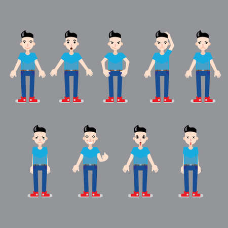 Young man or teenager shows different emotions. Good for infographic or kid illustration or article...