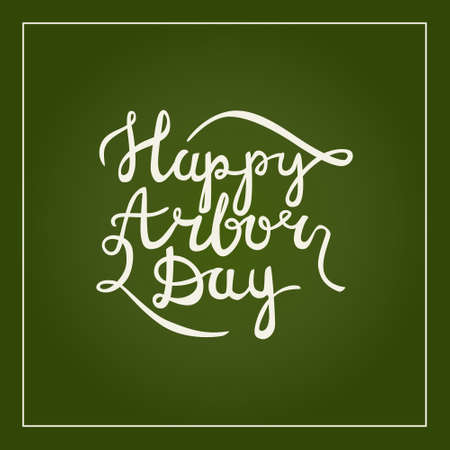 Postcard with calligraphy words Happy arbor day . Design gave leafs and watering canのイラスト素材