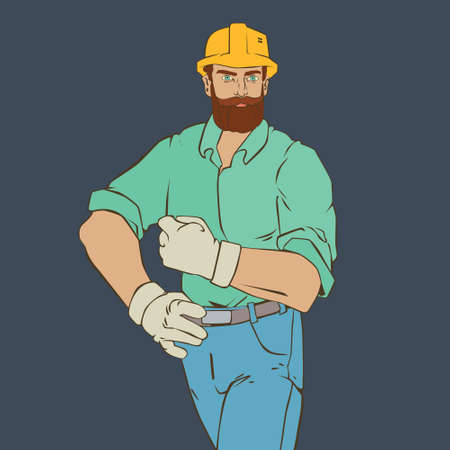 illustration with hipster man builder in cool retro styleのイラスト素材