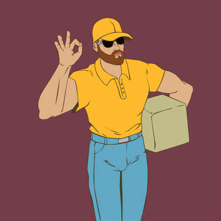 illustration with hipster man plumber in cool retro styleのイラスト素材