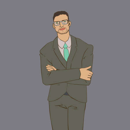 illustration with hipster man office financist in cool retro styleのイラスト素材