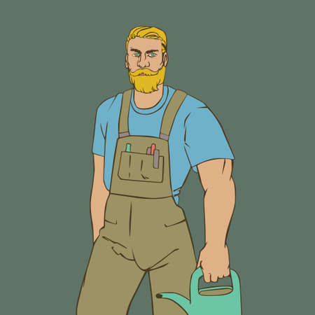 illustration with hipster man gardener in cool retro styleのイラスト素材