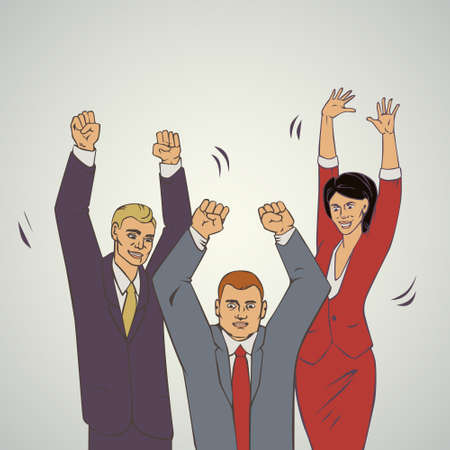 illustration with groupe of office people who raise hands and happyのイラスト素材
