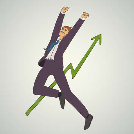 illustration with man jumping up and happyのイラスト素材