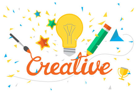 Vector illustration with hand lettering word Creative. Design template background with calligraphy...
