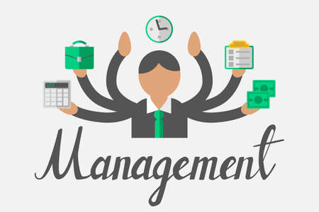 Vector illustration with hand lettering word Management . Design template background with calligraphy and flat elementsのイラスト素材