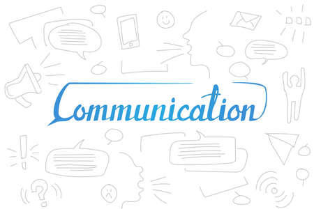 Vector illustration with hand lettering word Communication . Design template background with calligraphy and doodle elementsのイラスト素材