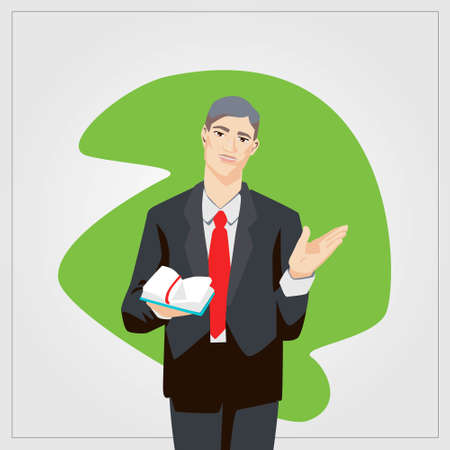 Vector business finance illustration with man working with diary for project management or teaching. Comic style artworkのイラスト素材