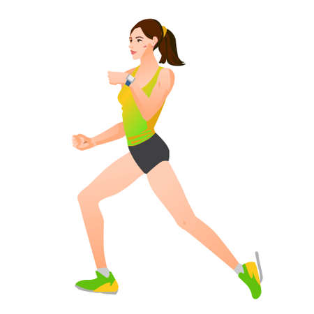 Vector illustration concept for smart watches theme with fitness woman running on isolated white backgroundのイラスト素材