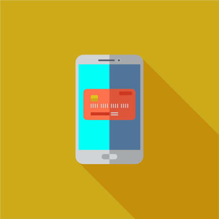 Vector concept illustration or icon for mobile pay card on smartphone in flat style with long shadowのイラスト素材