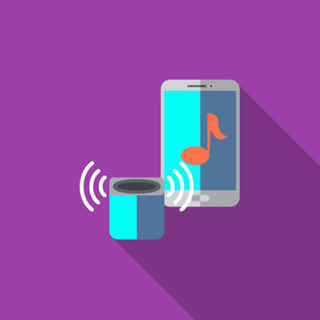 Vector illustration of mobile music speaker in flat style with long shadowのイラスト素材