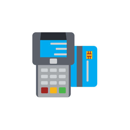 Vector icon or illustration showing payment with terminal and credit card in material design styleのイラスト素材