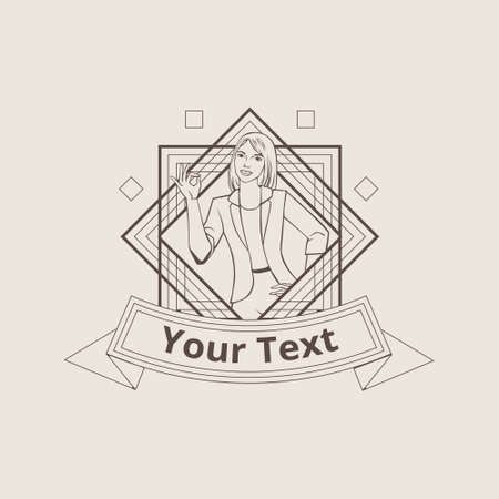Asian woman showing ok vector badge or logo templateのイラスト素材