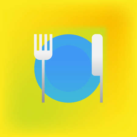 Vector icon or illustration showing plate, knife and fork in brutalism styleのイラスト素材