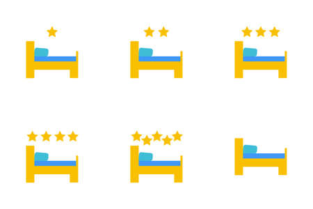 Vector set of icons or illustrations showing bed in hotel room in material design styleのイラスト素材