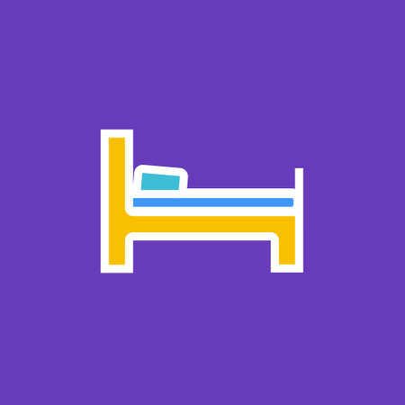 Vector icon or illustration showing bed in hotel room in outline styleのイラスト素材